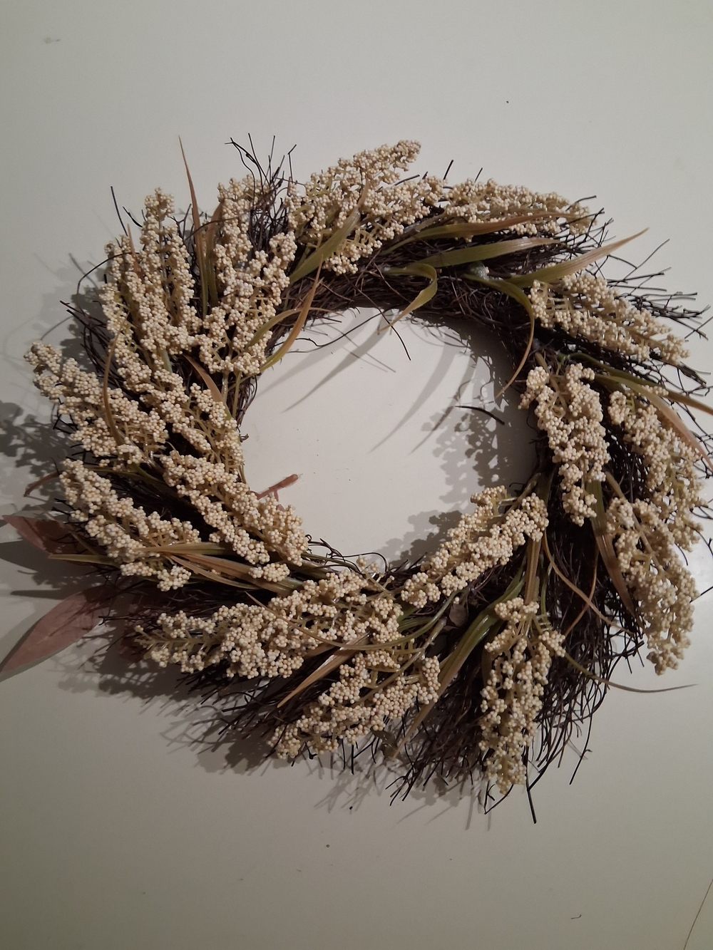 Small Fall Holiday Cream and Brown Wreath.